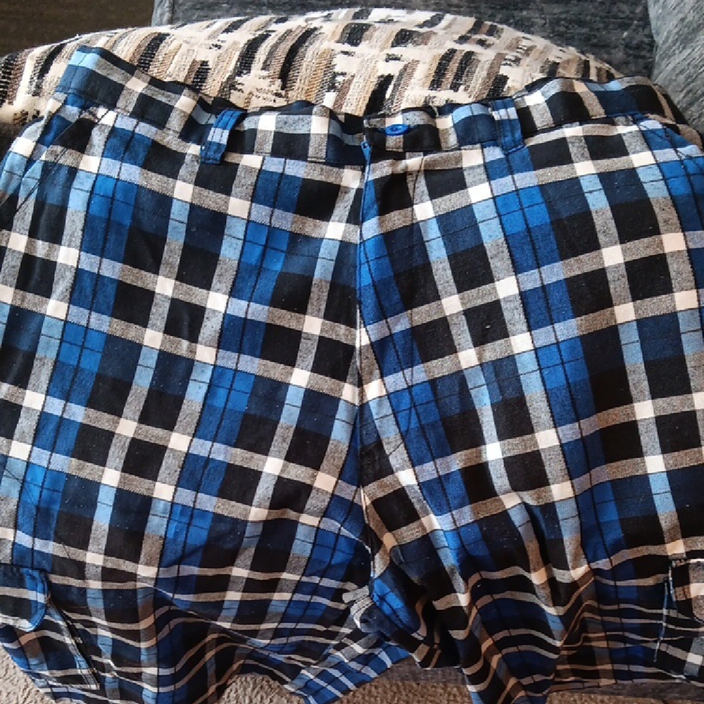 Blue and Black Plaid Shorts